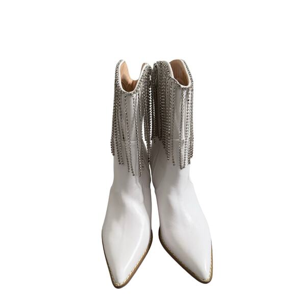 Berness‎ Cow Girl Boots Size 5.5 Pointed Toe Block Heel Rhinestone Fringe - Picture 4 of 11